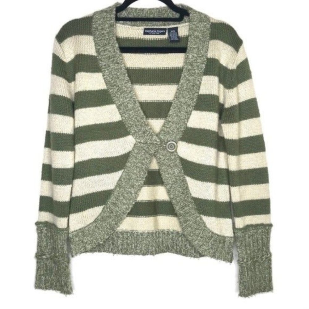 Stephanie Rogers Green Striped Cardigan Size M